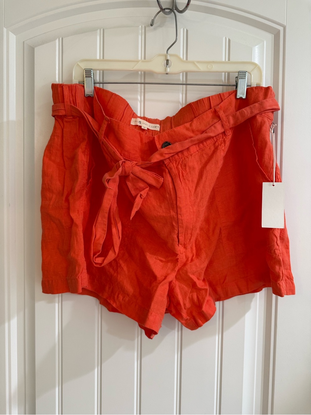 Lou & Grey High-Waist Tie-Belt Shorts — Bright Orange
